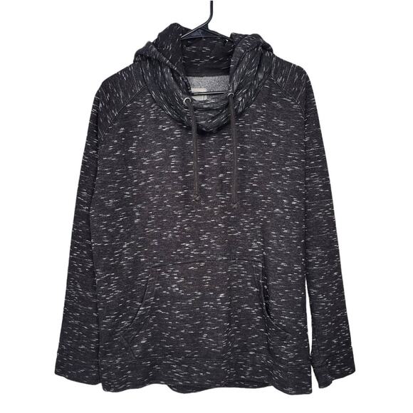 Black Jack Funnel Neck Heathered Black Fleece Cozy Hoodie Women Sz M - Picture 1 of 9